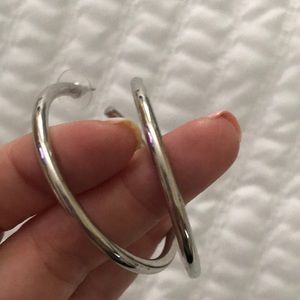 Brand new, never worn Red Dress silver hoops